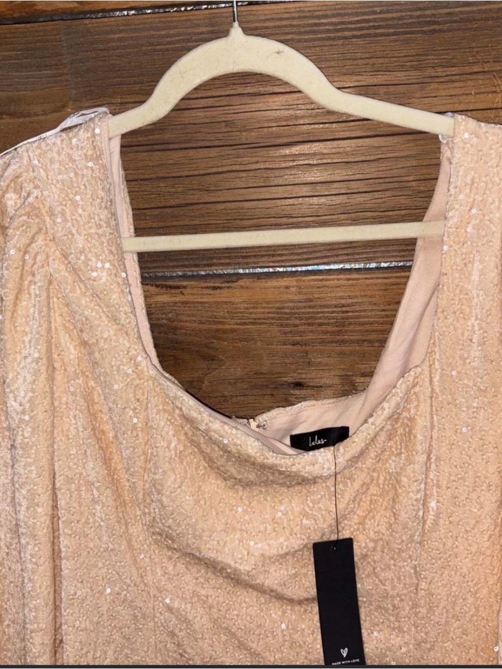 Lulu's Cream Sequin Velvet Long-Sleeve Dress - Picture 5 of 5